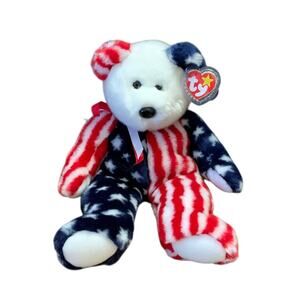 Spangle 15" Ty Stars & Stripes Beanie Buddy Bear Tag Protector Retired Rare